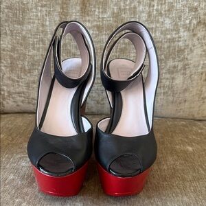 Herve Leger Black and Red Platform Peep Toe Heels
